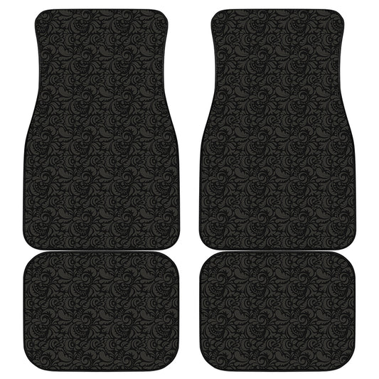 Black And Grey Western Floral Print Front and Back Car Floor Mats