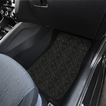 Black And Grey Western Floral Print Front and Back Car Floor Mats
