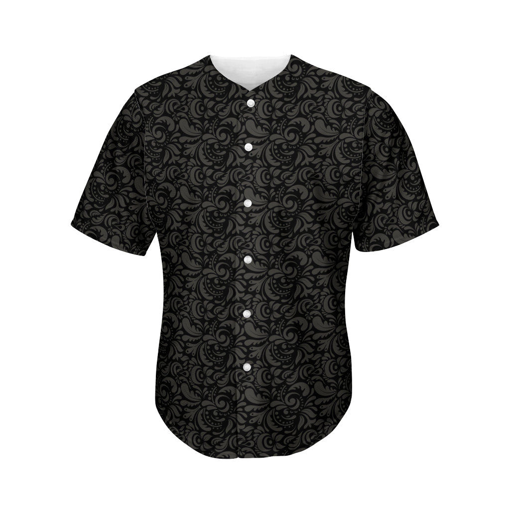 Black And Grey Western Floral Print Men's Baseball Jersey