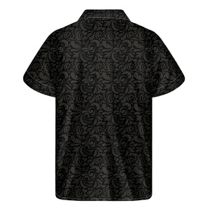 Black And Grey Western Floral Print Men's Short Sleeve Shirt