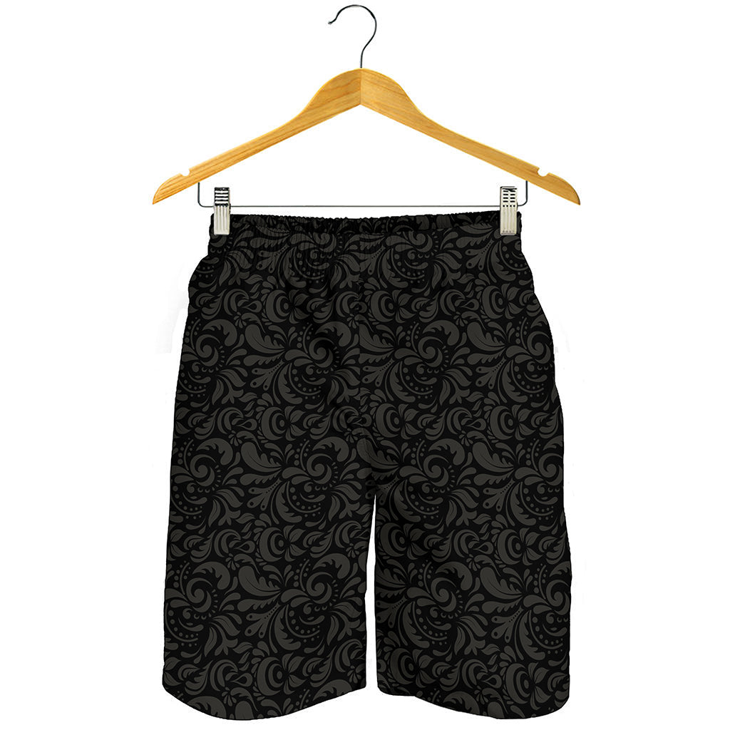 Black And Grey Western Floral Print Men's Shorts