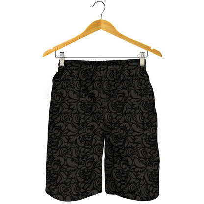 Black And Grey Western Floral Print Men's Shorts