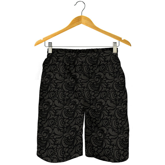 Black And Grey Western Floral Print Men's Shorts