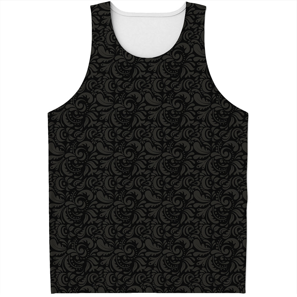 Black And Grey Western Floral Print Men's Tank Top
