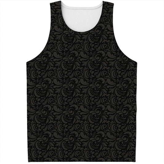 Black And Grey Western Floral Print Men's Tank Top