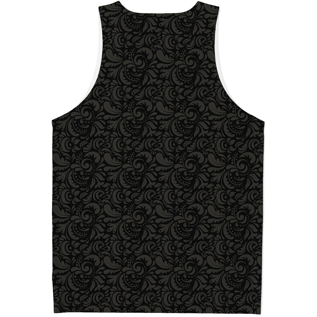 Black And Grey Western Floral Print Men's Tank Top