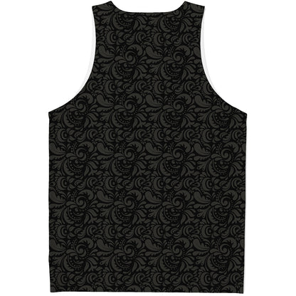 Black And Grey Western Floral Print Men's Tank Top