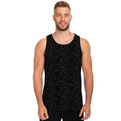 Black And Grey Western Floral Print Men's Tank Top