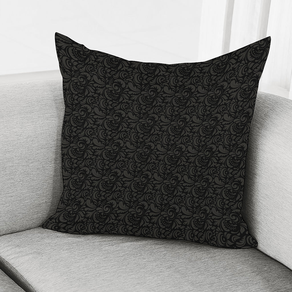 Black And Grey Western Floral Print Pillow Cover