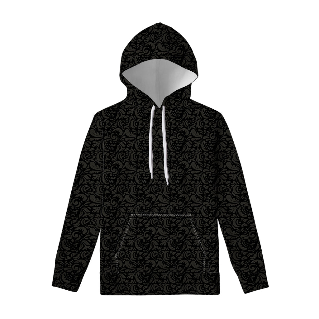 Black And Grey Western Floral Print Pullover Hoodie
