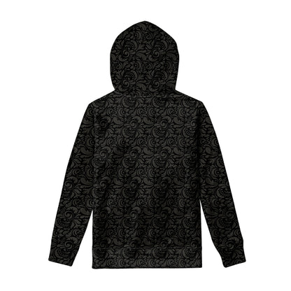 Black And Grey Western Floral Print Pullover Hoodie