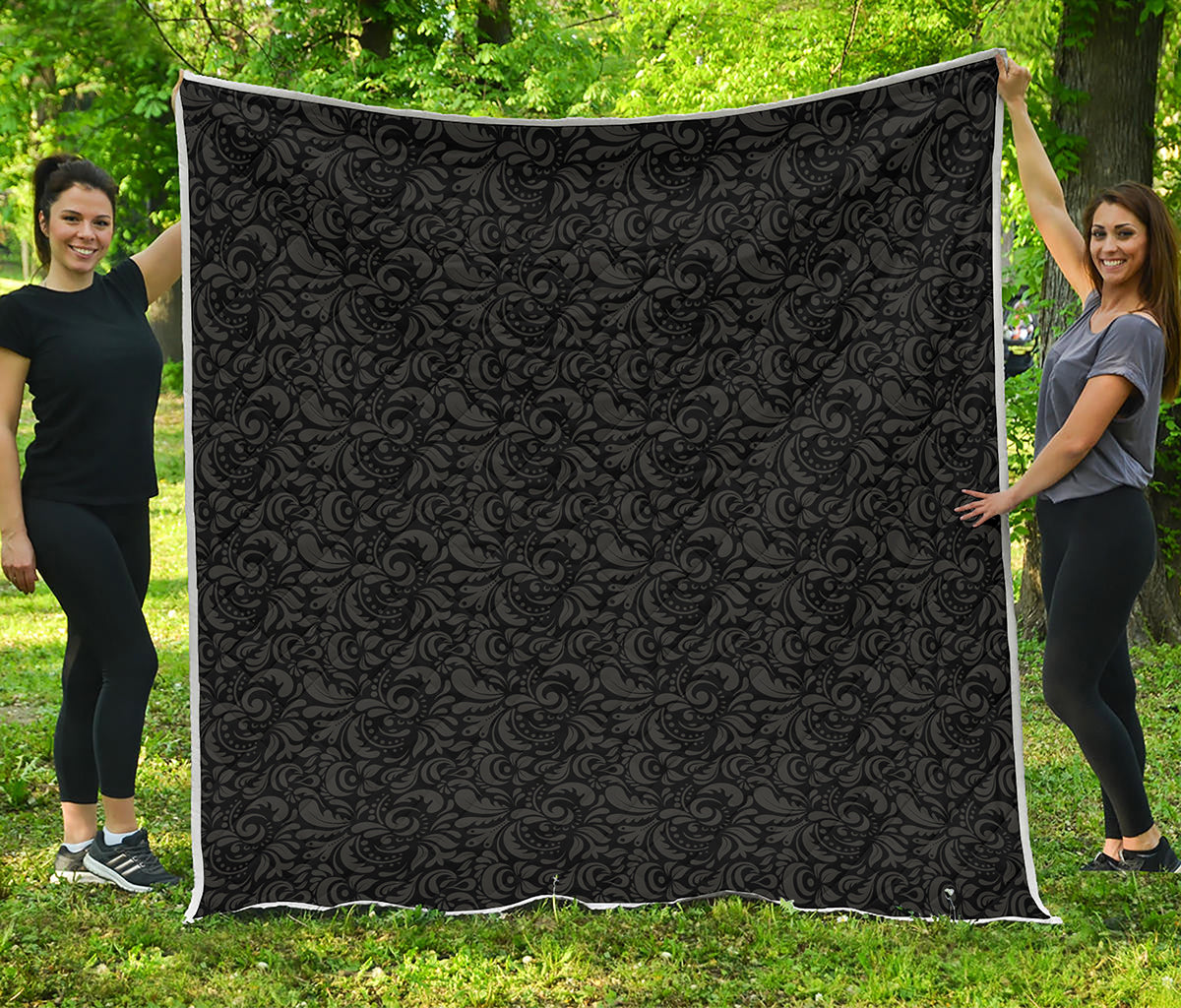 Black And Grey Western Floral Print Quilt