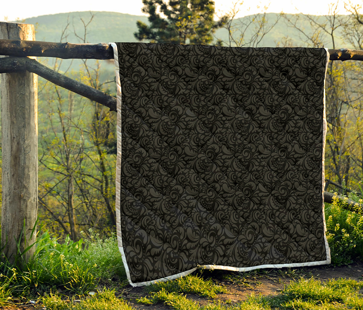 Black And Grey Western Floral Print Quilt