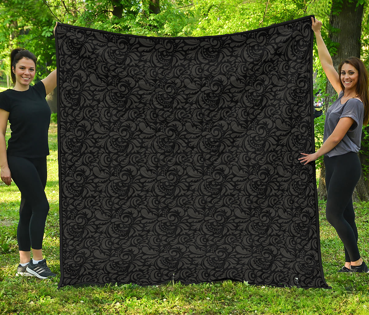 Black And Grey Western Floral Print Quilt