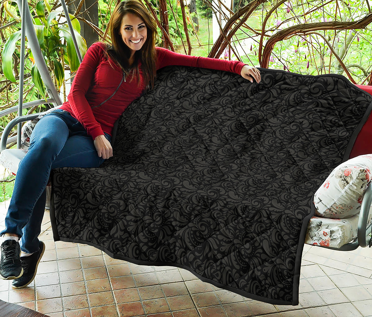 Black And Grey Western Floral Print Quilt