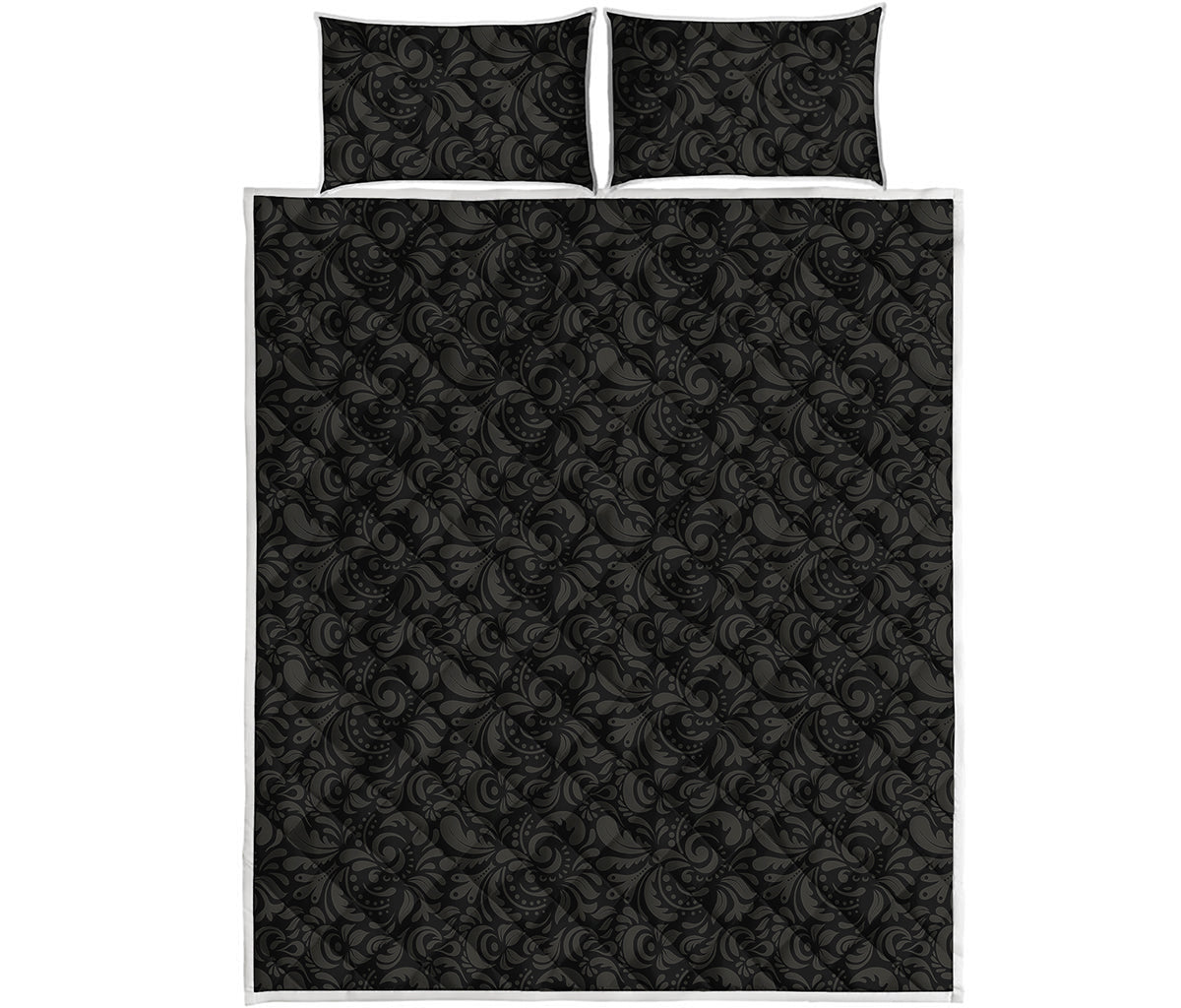 Black And Grey Western Floral Print Quilt Bed Set