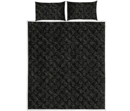 Black And Grey Western Floral Print Quilt Bed Set