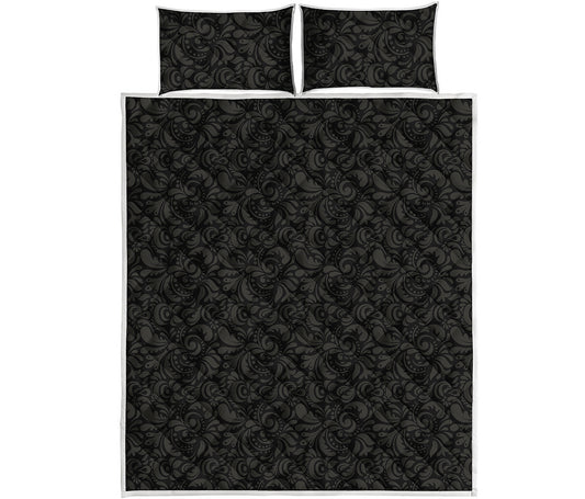 Black And Grey Western Floral Print Quilt Bed Set