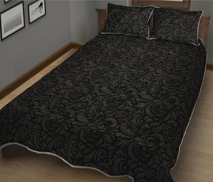 Black And Grey Western Floral Print Quilt Bed Set