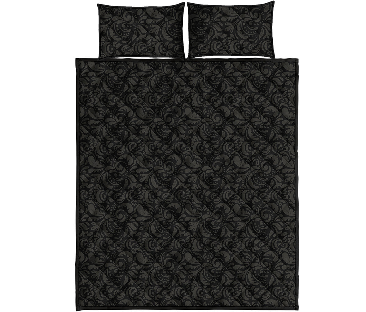 Black And Grey Western Floral Print Quilt Bed Set