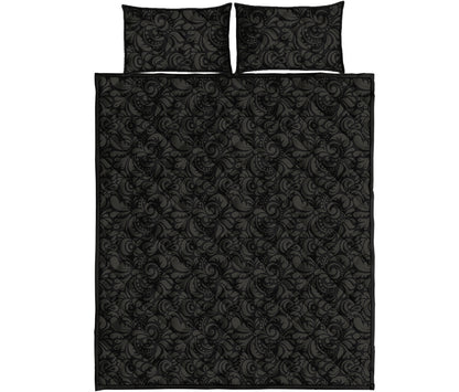 Black And Grey Western Floral Print Quilt Bed Set