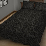 Black And Grey Western Floral Print Quilt Bed Set
