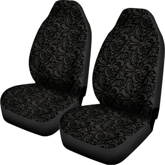 Black And Grey Western Floral Print Universal Fit Car Seat Covers