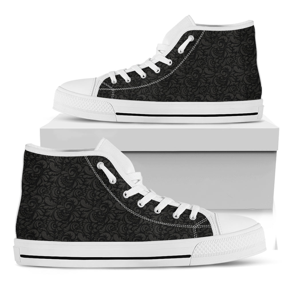 Black And Grey Western Floral Print White High Top Shoes