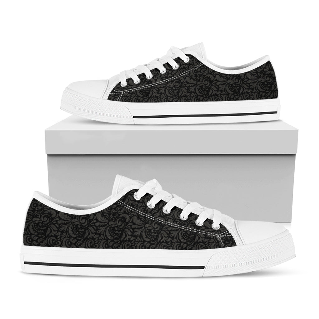 Black And Grey Western Floral Print White Low Top Shoes