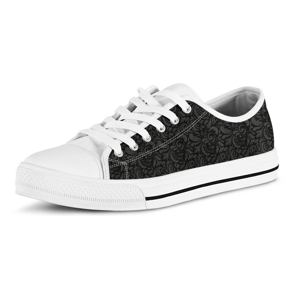 Black And Grey Western Floral Print White Low Top Shoes