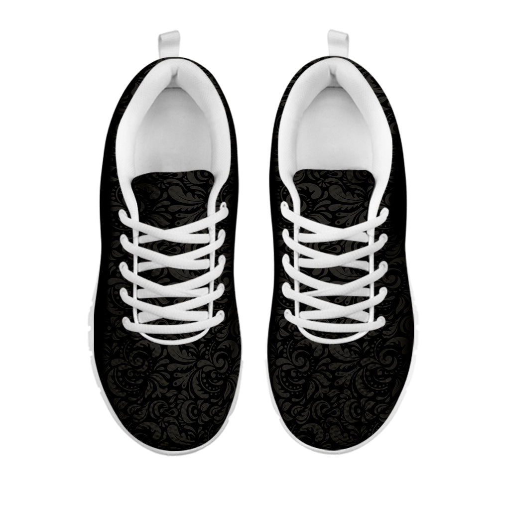 Black And Grey Western Floral Print White Sneakers