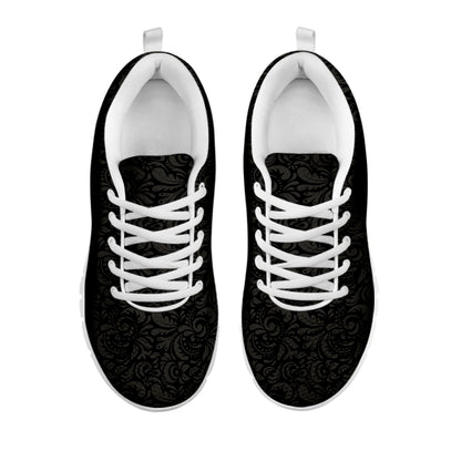Black And Grey Western Floral Print White Sneakers