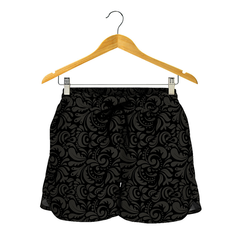 Black And Grey Western Floral Print Women's Shorts