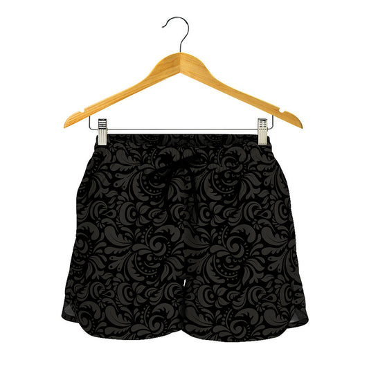 Black And Grey Western Floral Print Women's Shorts