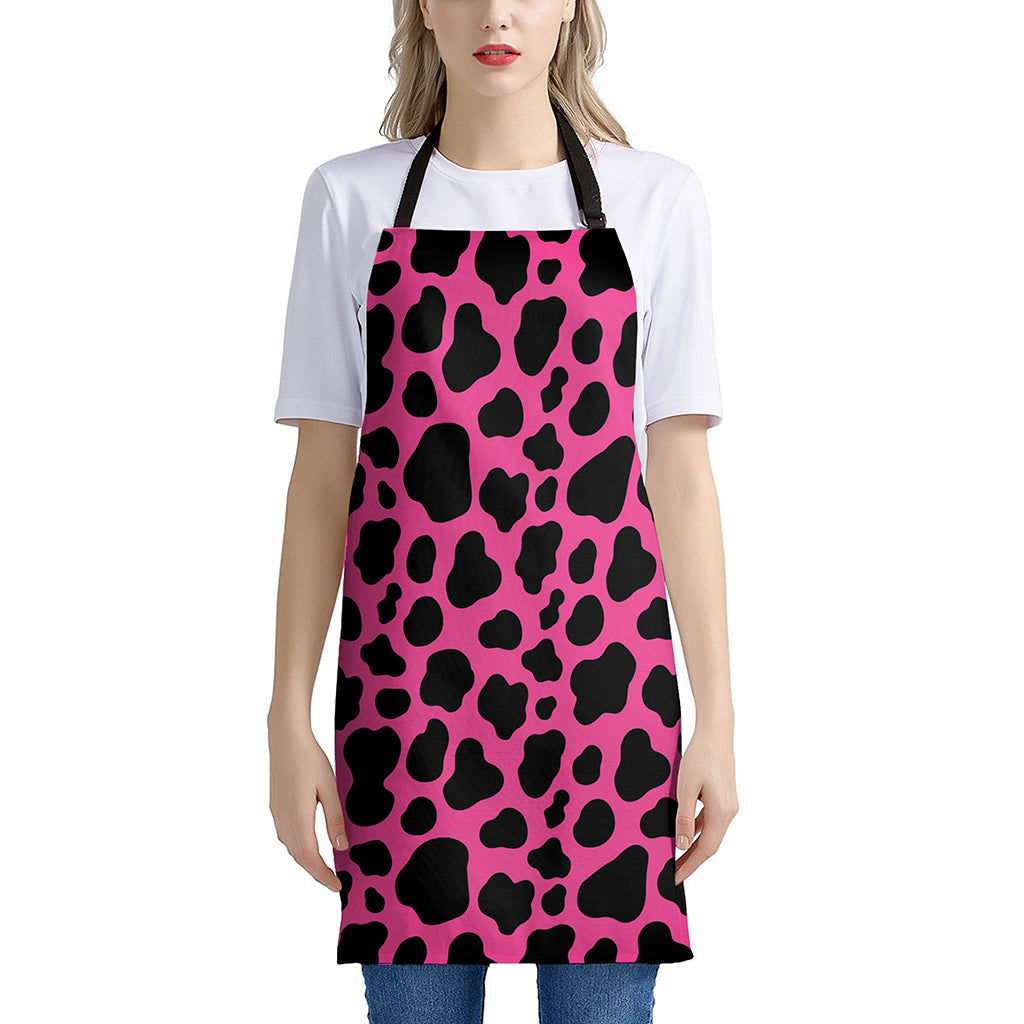 Black And Hot Pink Cow Print Apron