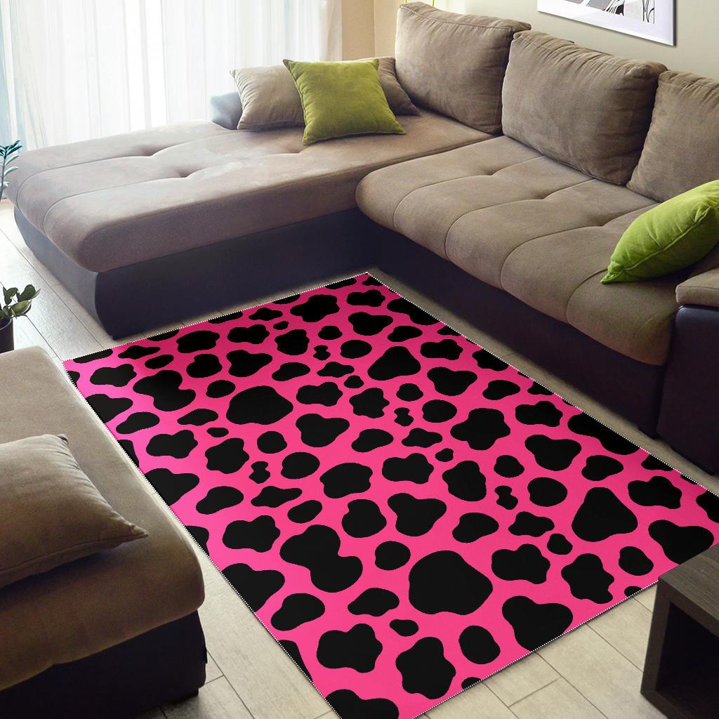 Black And Hot Pink Cow Print Area Rug GearFrost