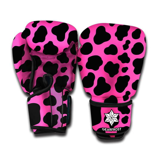 Black And Hot Pink Cow Print Boxing Gloves