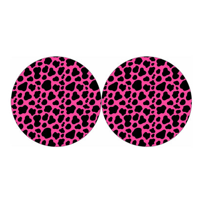 Black And Hot Pink Cow Print Car Coasters