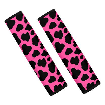 Black And Hot Pink Cow Print Car Seat Belt Covers