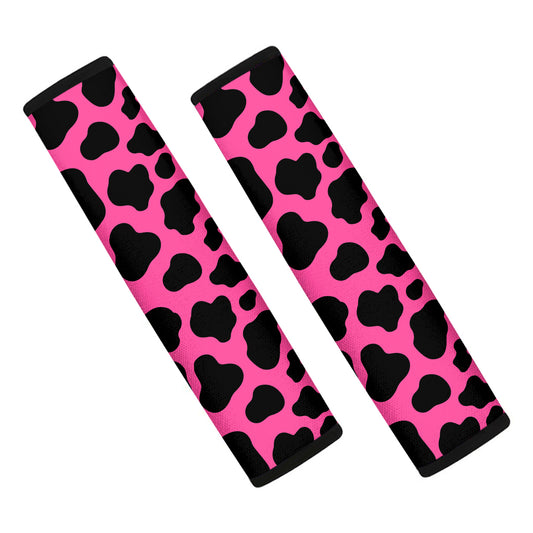 Black And Hot Pink Cow Print Car Seat Belt Covers