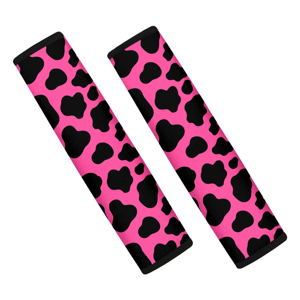 Black And Hot Pink Cow Print Car Seat Belt Covers