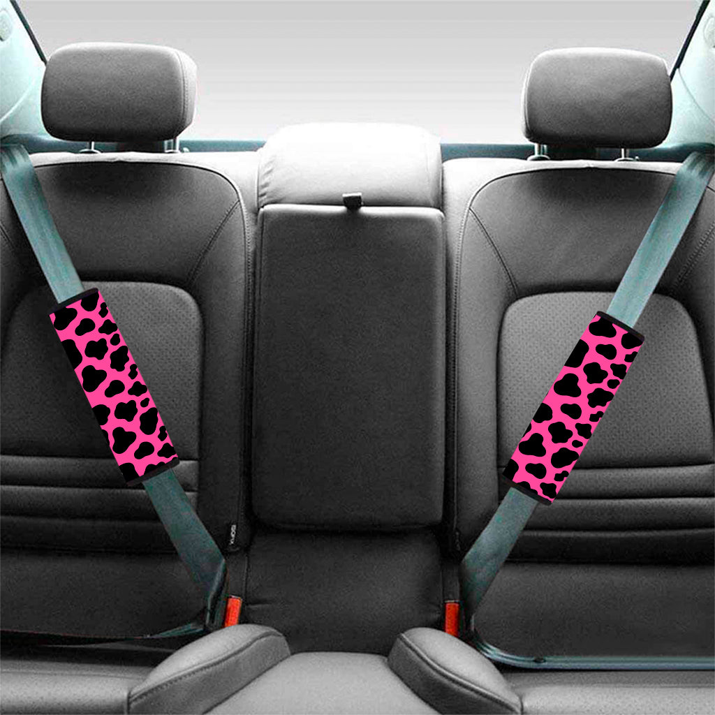 Black And Hot Pink Cow Print Car Seat Belt Covers