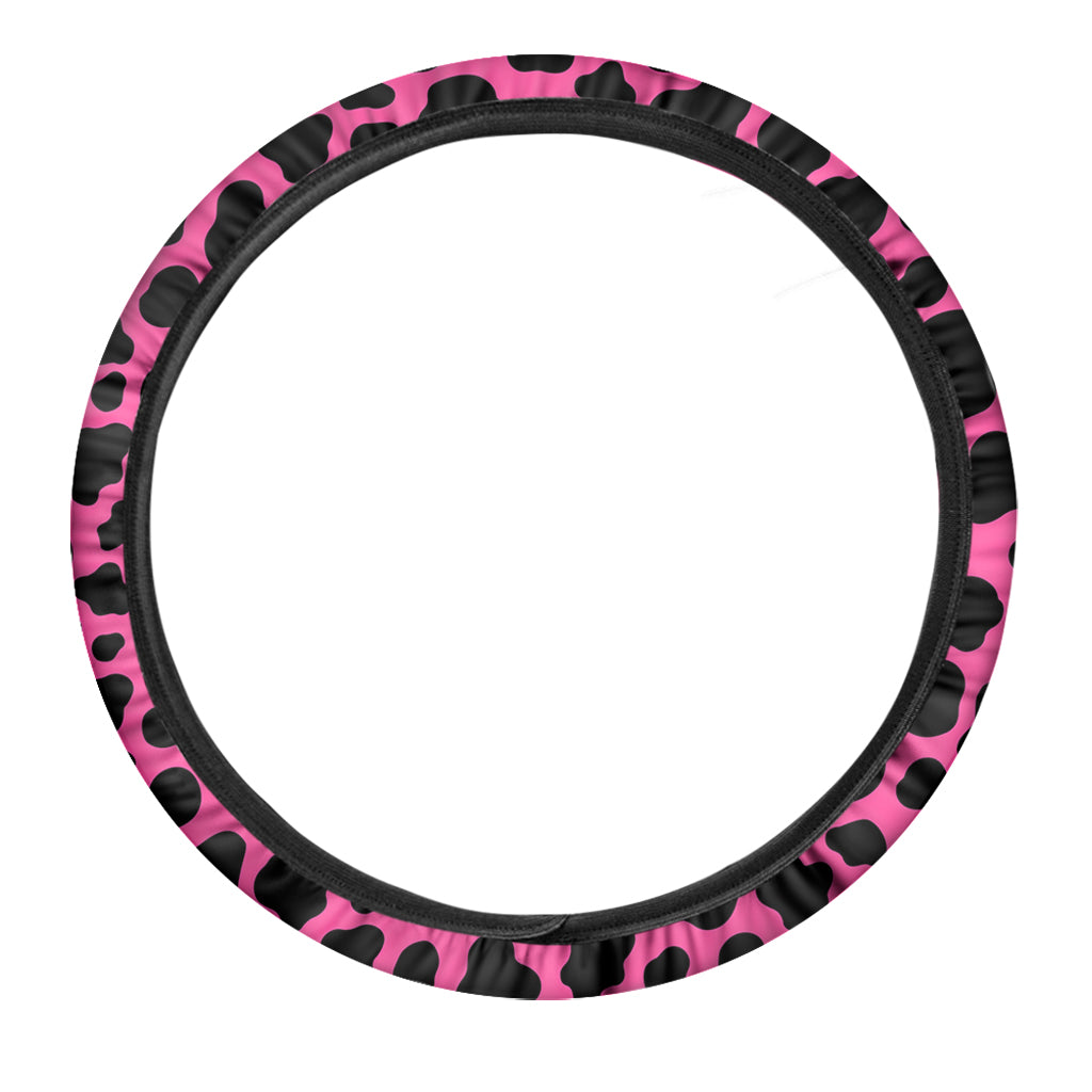 Black And Hot Pink Cow Print Car Steering Wheel Cover