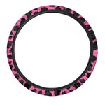 Black And Hot Pink Cow Print Car Steering Wheel Cover