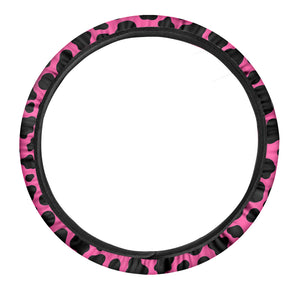 Black And Hot Pink Cow Print Car Steering Wheel Cover