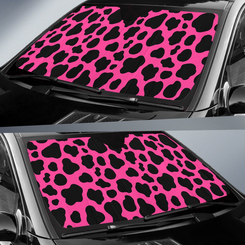 Black And Hot Pink Cow Print Car Sun Shade GearFrost