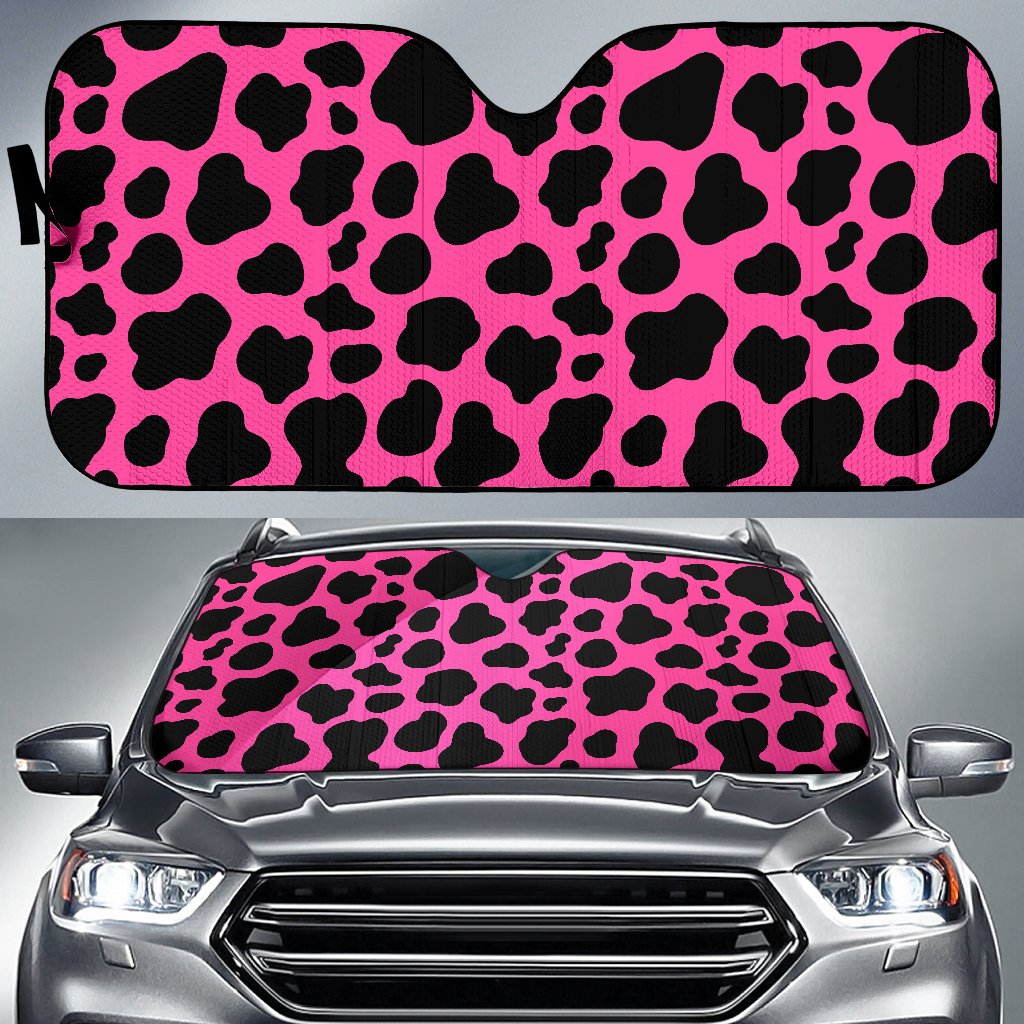 Black And Hot Pink Cow Print Car Sun Shade GearFrost