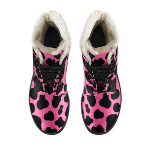 Black And Hot Pink Cow Print Comfy Boots GearFrost