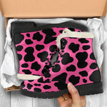 Black And Hot Pink Cow Print Comfy Boots GearFrost