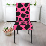 Black And Hot Pink Cow Print Dining Chair Slipcover